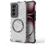 For OPPO Reno12 Global Honeycomb Magnetic Ring Shockproof Phone Case(White)