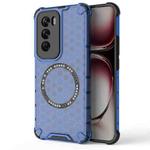 For OPPO Reno12 Global Honeycomb Magnetic Ring Shockproof Phone Case(Blue)