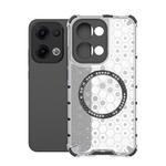 For OPPO Reno13 5G Global Honeycomb Magnetic Ring Shockproof Phone Case(White)