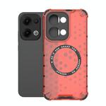For OPPO Reno13 5G Global Honeycomb Magnetic Ring Shockproof Phone Case(Red)