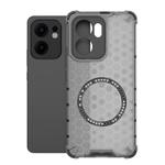 For OPPO Reno13 F 5G Global Honeycomb Magnetic Ring Shockproof Phone Case(Black)