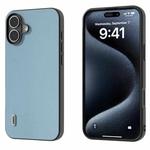 For iPhone 16 Plus ABEEL Black Frame Genuine Leather Elegant Phone Case(Sky Blue)