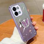 For vivo Y28 4G Plated Gradient Glitter Butterfly Holder TPU Phone Case(Purple)