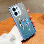 For vivo Y28 4G Plated Gradient Glitter Butterfly Holder TPU Phone Case(Sierra Blue)