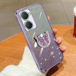 For vivo Y03 Plated Gradient Glitter Butterfly Holder TPU Phone Case(Purple)