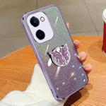 For vivo Y100i Plated Gradient Glitter Butterfly Holder TPU Phone Case(Purple)