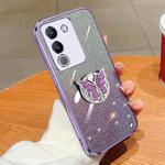 For vivo Y200 Global / V29E Plated Gradient Glitter Butterfly Holder TPU Phone Case(Purple)