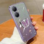 For vivo Y35+ Plated Gradient Glitter Butterfly Holder TPU Phone Case(Purple)