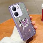 For vivo Y78 Plated Gradient Glitter Butterfly Holder TPU Phone Case(Purple)