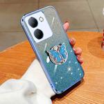 For vivo Y78 Plated Gradient Glitter Butterfly Holder TPU Phone Case(Sierra Blue)