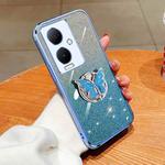 For vivo Y78+ Plated Gradient Glitter Butterfly Holder TPU Phone Case(Sierra Blue)