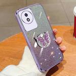 For vivo Y02 / Y11 2023 Plated Gradient Glitter Butterfly Holder TPU Phone Case(Purple)