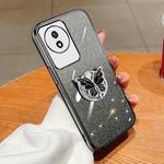 For vivo Y02 / Y11 2023 Plated Gradient Glitter Butterfly Holder TPU Phone Case(Black)