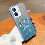 For vivo Y77E Plated Gradient Glitter Butterfly Holder TPU Phone Case(Sierra Blue)