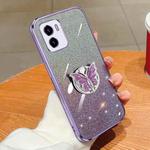 For vivo Y10 / Y15s 2021 Plated Gradient Glitter Butterfly Holder TPU Phone Case(Purple)