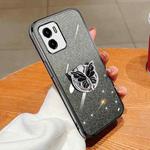 For vivo Y10 / Y15s 2021 Plated Gradient Glitter Butterfly Holder TPU Phone Case(Black)