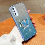 For vivo Y30 / Y20 Plated Gradient Glitter Butterfly Holder TPU Phone Case(Sierra Blue)