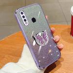 For vivo Y5s Plated Gradient Glitter Butterfly Holder TPU Phone Case(Purple)