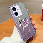 For vivo Y22 / Y22s Plated Gradient Glitter Butterfly Holder TPU Phone Case(Purple)