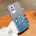 For vivo V21e 4G / Y73 4G 2021 Plated Gradient Glitter Butterfly Holder TPU Phone Case(Sierra Blue)