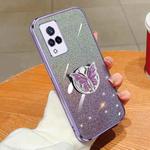 For vivo V21 4G / 5G Plated Gradient Glitter Butterfly Holder TPU Phone Case(Purple)