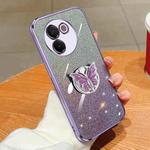 For vivo V30e Plated Gradient Glitter Butterfly Holder TPU Phone Case(Purple)