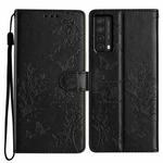 For Huawei P smart 2021 / Y7a Butterfly Love Flower Embossed Leather Phone Case(Black)