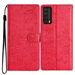 For Huawei P smart 2021 / Y7a Butterfly Love Flower Embossed Leather Phone Case(Red)