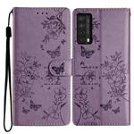 For Huawei P smart 2021 / Y7a Butterfly Love Flower Embossed Leather Phone Case(Purple)