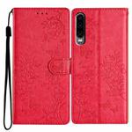 For Huawei P30 Butterfly Love Flower Embossed Leather Phone Case(Red)