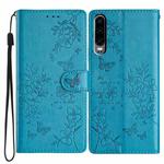 For Huawei P30 Butterfly Love Flower Embossed Leather Phone Case(Blue)
