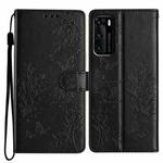 For Huawei P40 Butterfly Love Flower Embossed Leather Phone Case(Black)