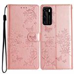 For Huawei P40 Butterfly Love Flower Embossed Leather Phone Case(Rose Gold)