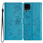 For Huawei P40 lite Butterfly Love Flower Embossed Leather Phone Case(Blue)