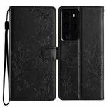 For Huawei P40 Pro Butterfly Love Flower Embossed Leather Phone Case(Black)