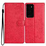 For Huawei P40 Pro Butterfly Love Flower Embossed Leather Phone Case(Red)