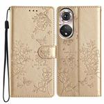 For Huawei P50 Pro Butterfly Love Flower Embossed Leather Phone Case(Gold)