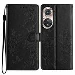 For Huawei P50 Pro Butterfly Love Flower Embossed Leather Phone Case(Black)