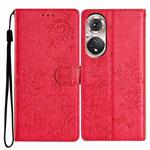 For Huawei P50 Pro Butterfly Love Flower Embossed Leather Phone Case(Red)