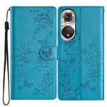 For Huawei P50 Pro Butterfly Love Flower Embossed Leather Phone Case(Blue)
