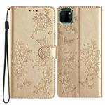 For Huawei Y5p Butterfly Love Flower Embossed Leather Phone Case(Gold)