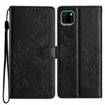 For Huawei Y5p Butterfly Love Flower Embossed Leather Phone Case(Black)