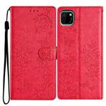 For Huawei Y5p Butterfly Love Flower Embossed Leather Phone Case(Red)