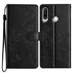 For Huawei Y6p Butterfly Love Flower Embossed Leather Phone Case(Black)