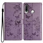 For Huawei Y6p Butterfly Love Flower Embossed Leather Phone Case(Purple)