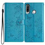 For Huawei Y6p Butterfly Love Flower Embossed Leather Phone Case(Blue)