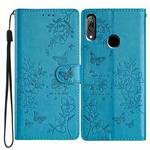 For Huawei Y7 2019 Butterfly Love Flower Embossed Leather Phone Case(Blue)