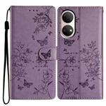 For Honor X7 / Play 30 Plus Butterflies And Flowers Leather Phone Case(Purple)