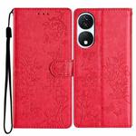 For Honor X7b Butterflies And Flowers Leather Phone Case(Red)