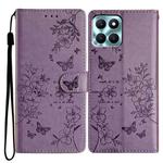 For Honor X8 / X30i Butterflies And Flowers Leather Phone Case(Purple)